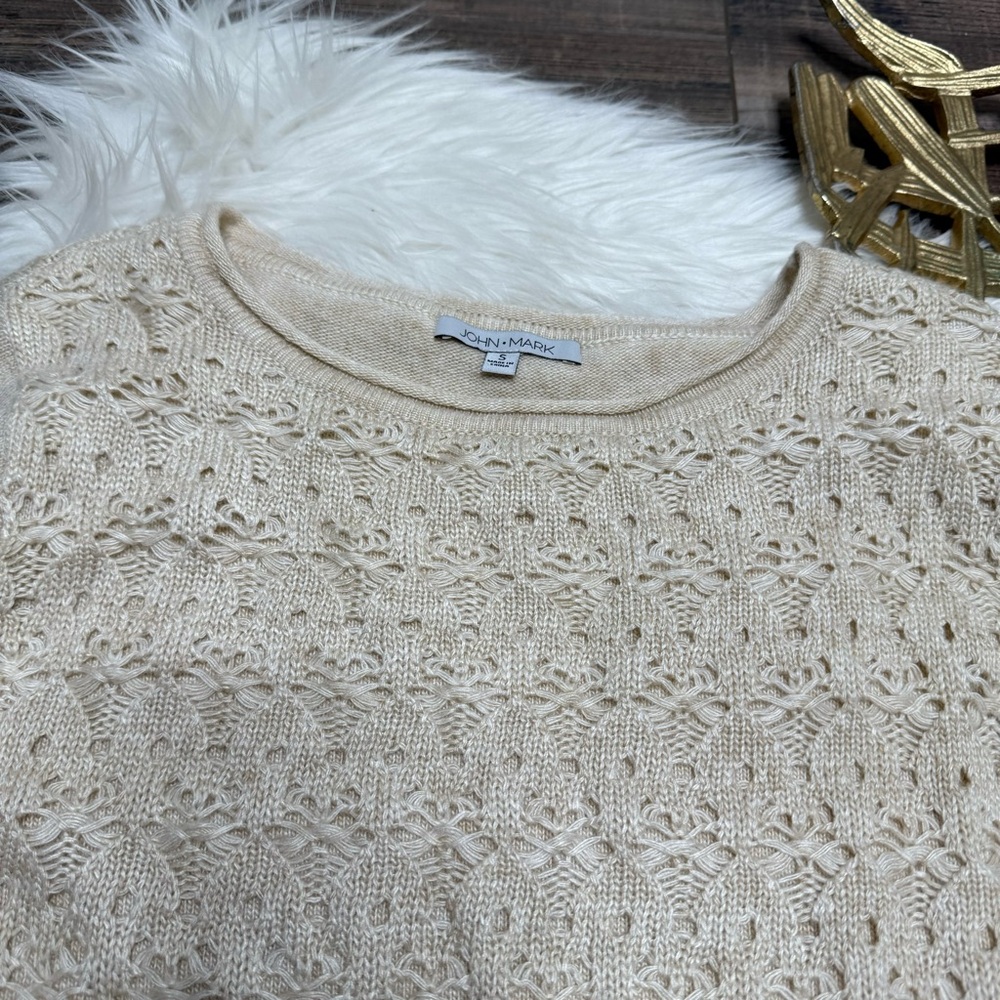 John Mark Cream Lace Layer Knit Sweater - Picture 2 of 9